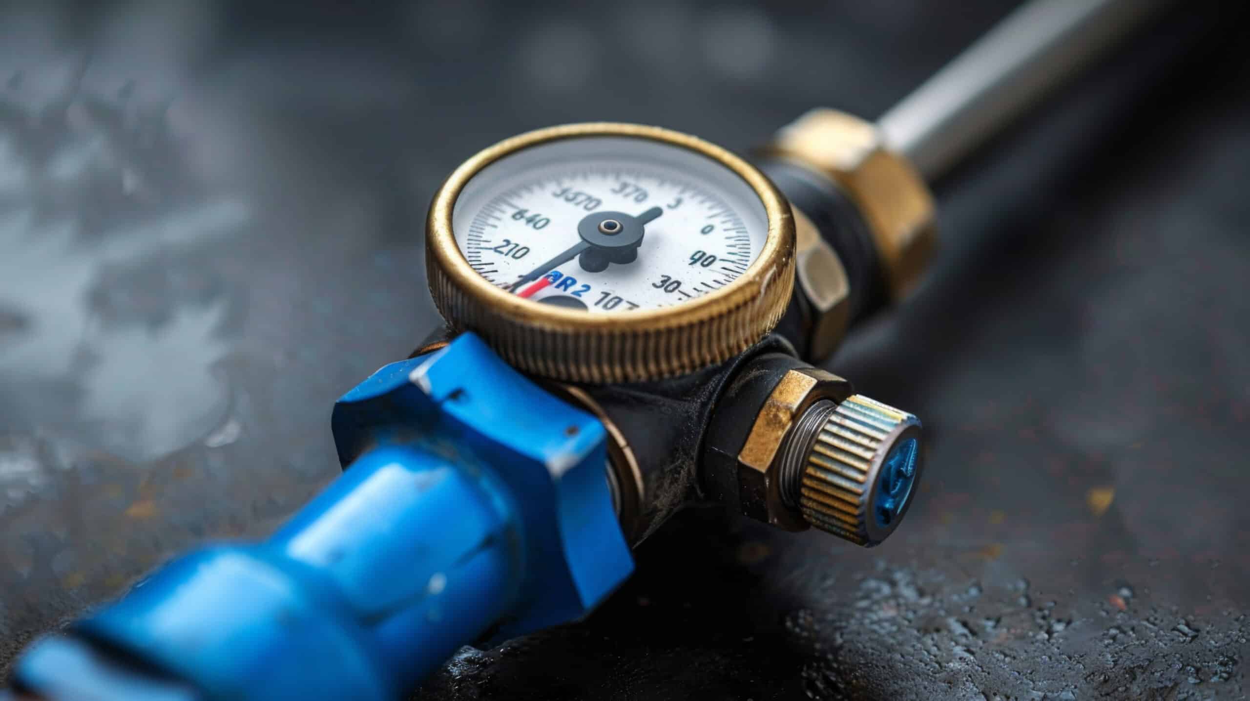 Small inline pressure regulator installed between an outdoor spigot and a soaker hose